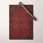 Antique Crimson Manchester Kashan Floral Persian Rug Print Wrapping Paper Gallery Image 1