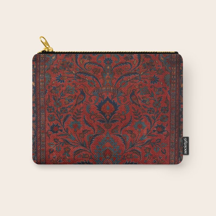 Antique Crimson Manchester Kashan Floral Persian Rug Print Carry All Pouch Gallery Image 1