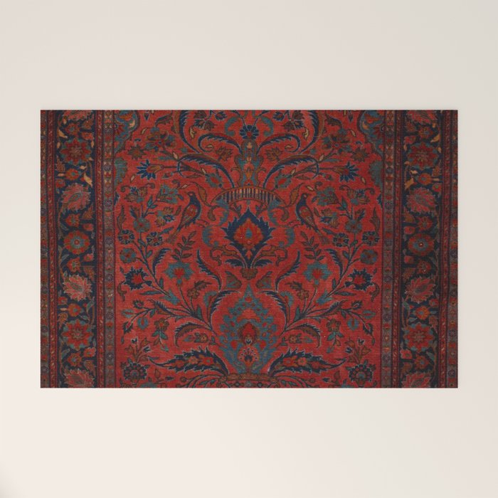 Antique Crimson Manchester Kashan Floral Persian Rug Print Welcome Mat Gallery Image 1