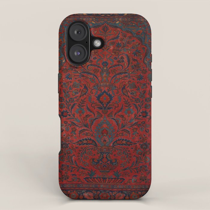 Antique Crimson Manchester Kashan Floral Persian Rug Print iPhone Case Gallery Image 1