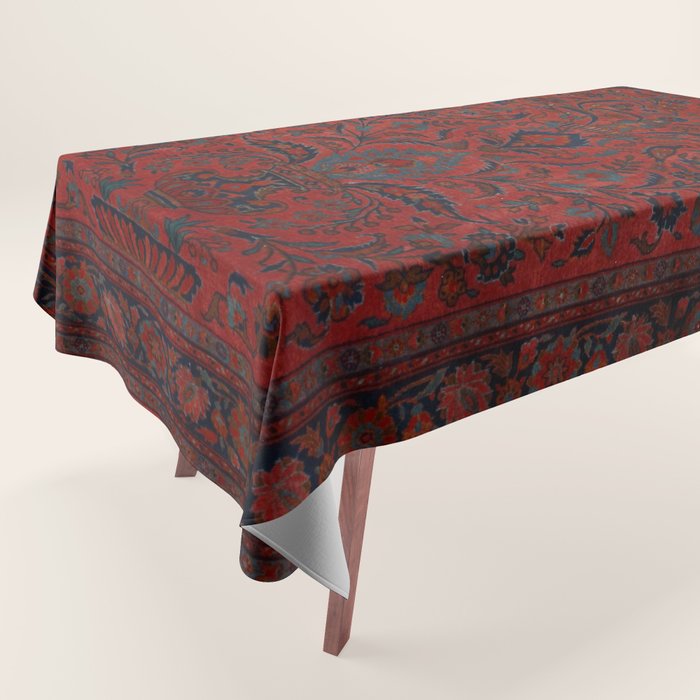 Antique Crimson Manchester Kashan Floral Persian Rug Print Tablecloth Gallery Image 1
