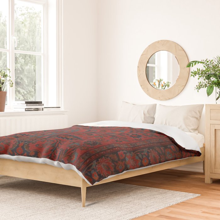 Antique Crimson Manchester Kashan Floral Persian Rug Print Duvet Cover Gallery Image 2