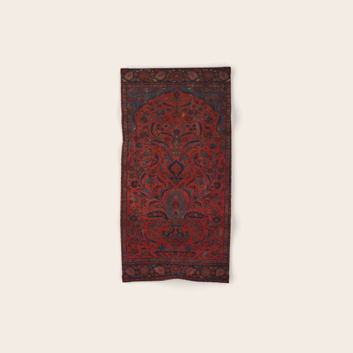 Antique Crimson Manchester Kashan Floral Persian Rug Print Bath Towel Gallery Image 1