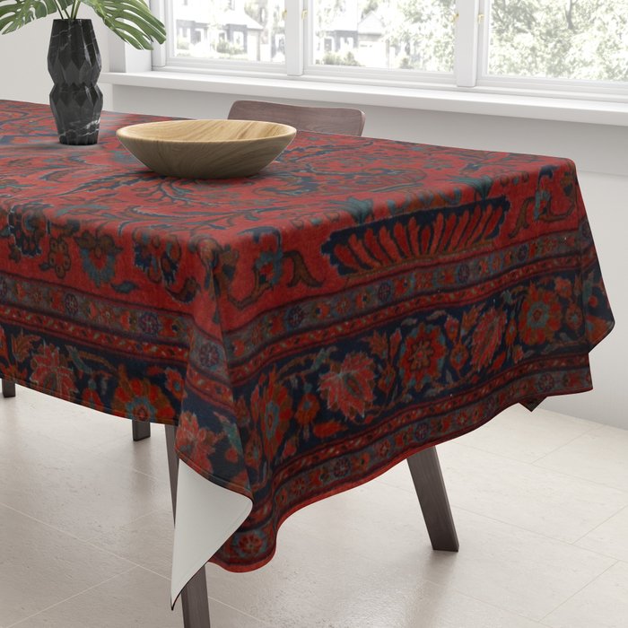 Antique Crimson Manchester Kashan Floral Persian Rug Print Tablecloth Gallery Image 3