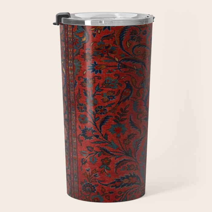 Antique Crimson Manchester Kashan Floral Persian Rug Print Travel Mug Gallery Image 3