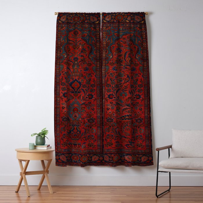 Antique Crimson Manchester Kashan Floral Persian Rug Print Window Curtain Gallery Image 1