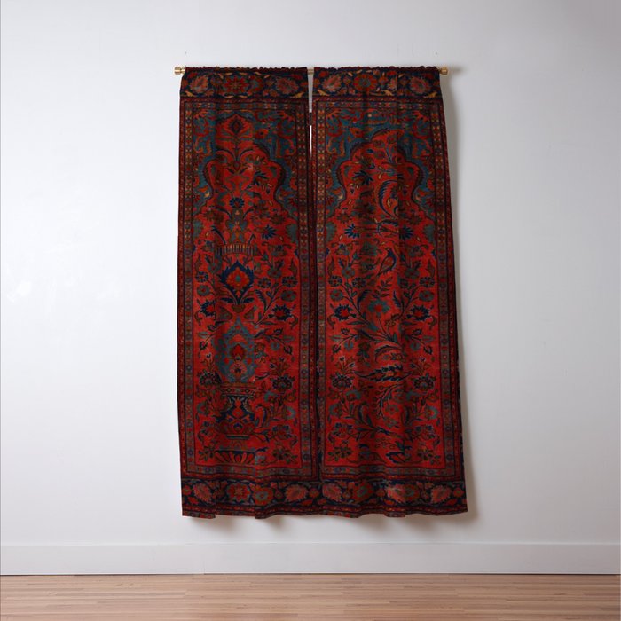 Antique Crimson Manchester Kashan Floral Persian Rug Print Window Curtain Gallery Image 3