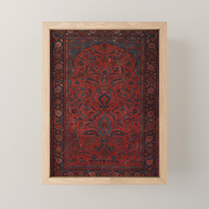 Antique Crimson Manchester Kashan Floral Persian Rug Print Mini Art Print Gallery Image 1