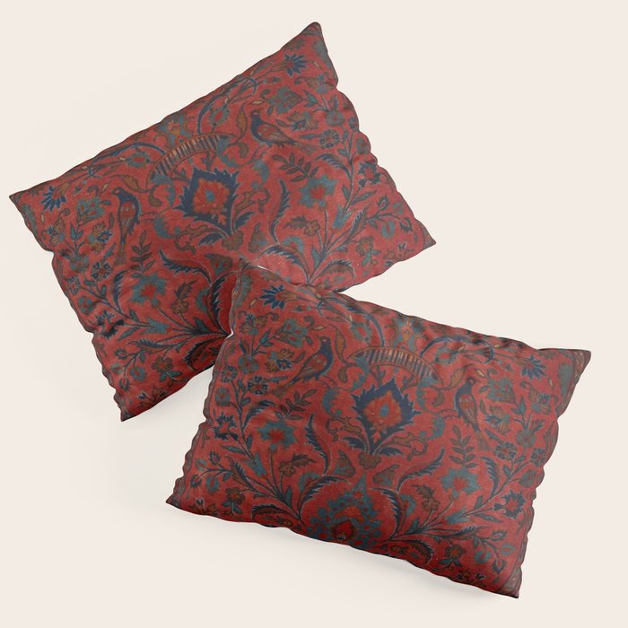 Antique Crimson Manchester Kashan Floral Persian Rug Print Pillow Sham Gallery Image 1