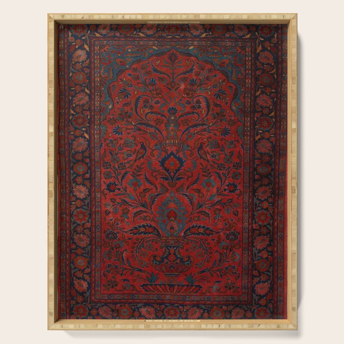 Antique Crimson Manchester Kashan Floral Persian Rug Print Serving Tray Gallery Image 1