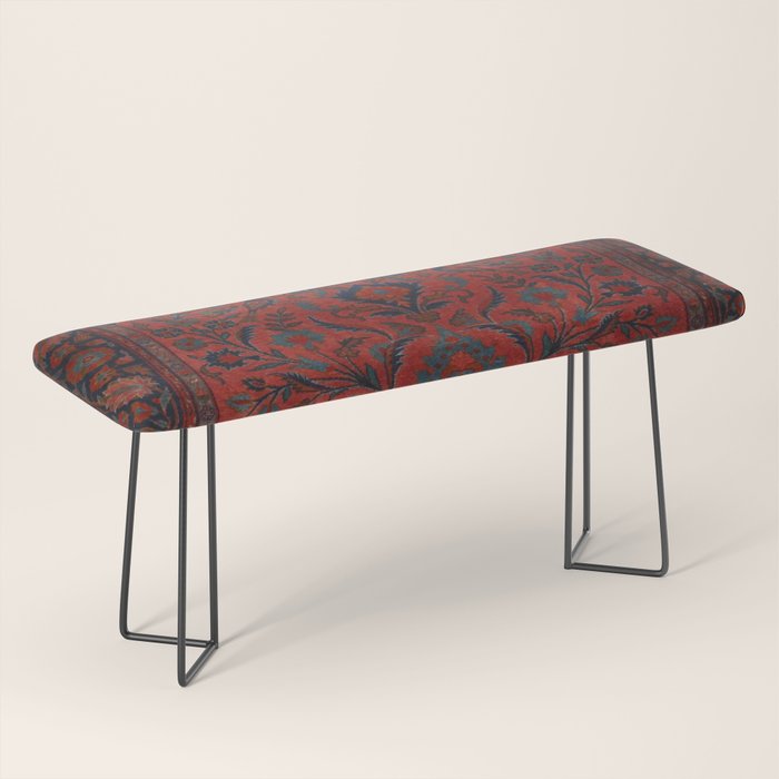 Antique Crimson Manchester Kashan Floral Persian Rug Print Bench Gallery Image 1