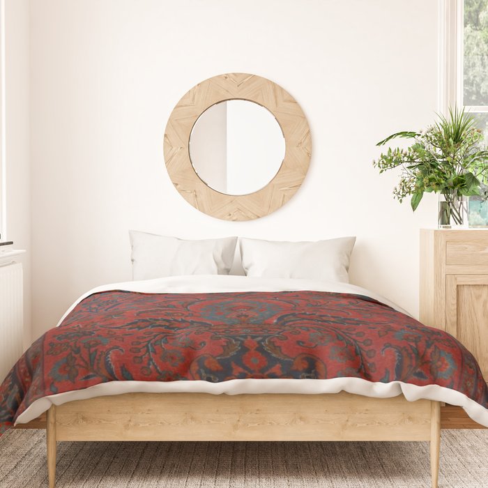 Antique Crimson Manchester Kashan Floral Persian Rug Print Duvet Cover Gallery Image 3