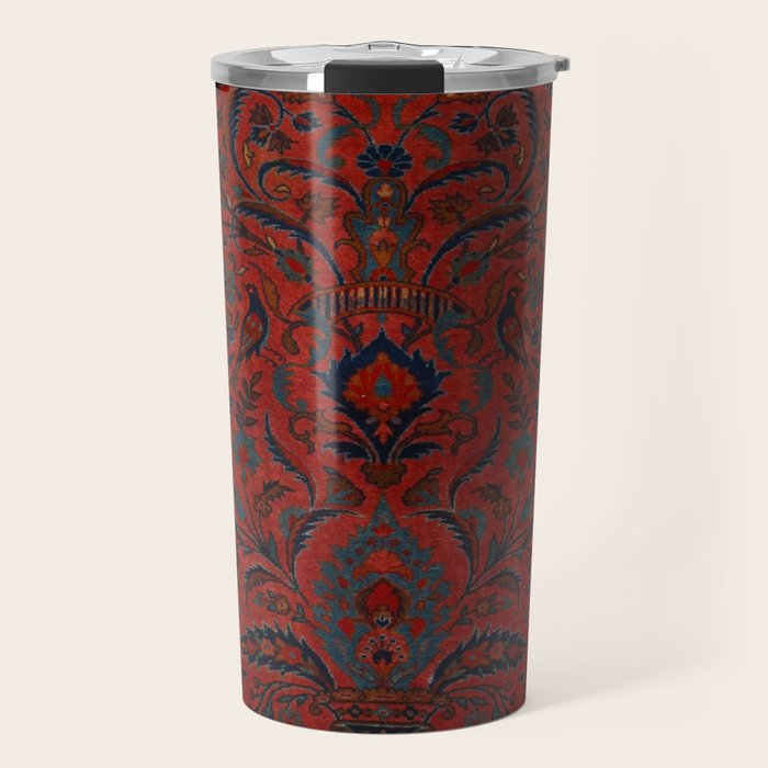 Antique Crimson Manchester Kashan Floral Persian Rug Print Travel Mug Gallery Image 1