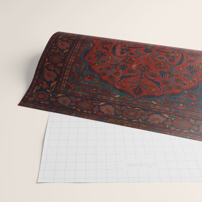 Antique Crimson Manchester Kashan Floral Persian Rug Print Wrapping Paper Gallery Image 2