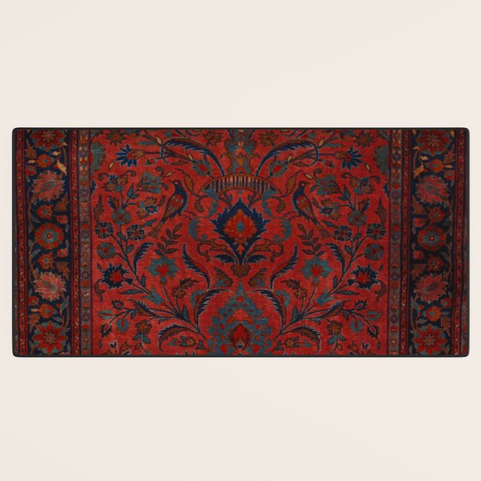 Antique Crimson Manchester Kashan Floral Persian Rug Print Desk Mat Gallery Image 3