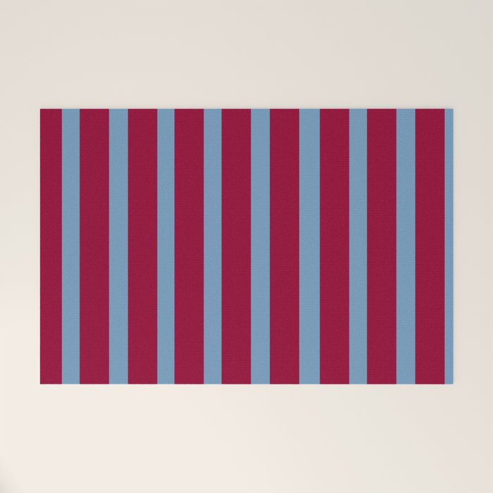 Burgundy and Dusty Blue Stripes Welcome Mat Gallery Image 1