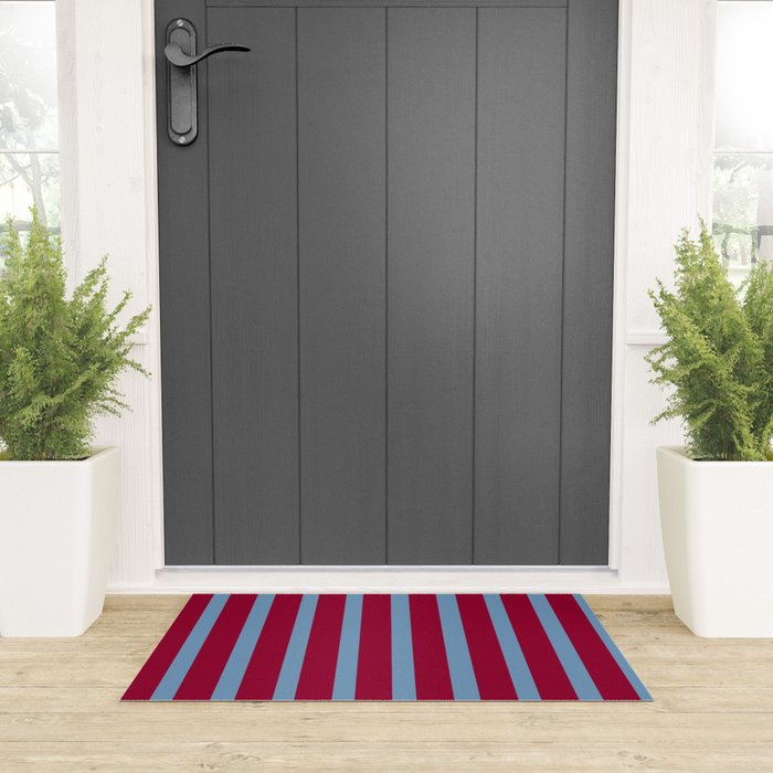 Burgundy and Dusty Blue Stripes Welcome Mat Gallery Image 3