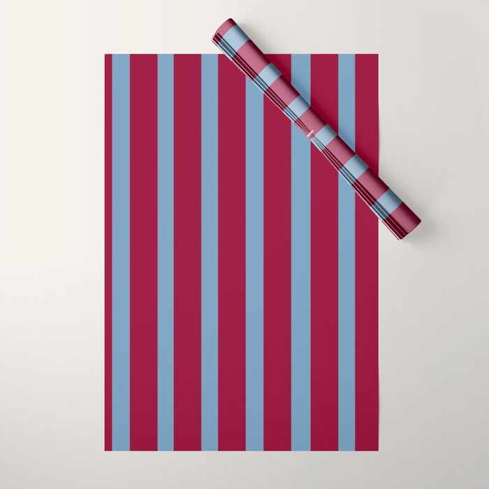 Burgundy and Dusty Blue Stripes Wrapping Paper Gallery Image 1