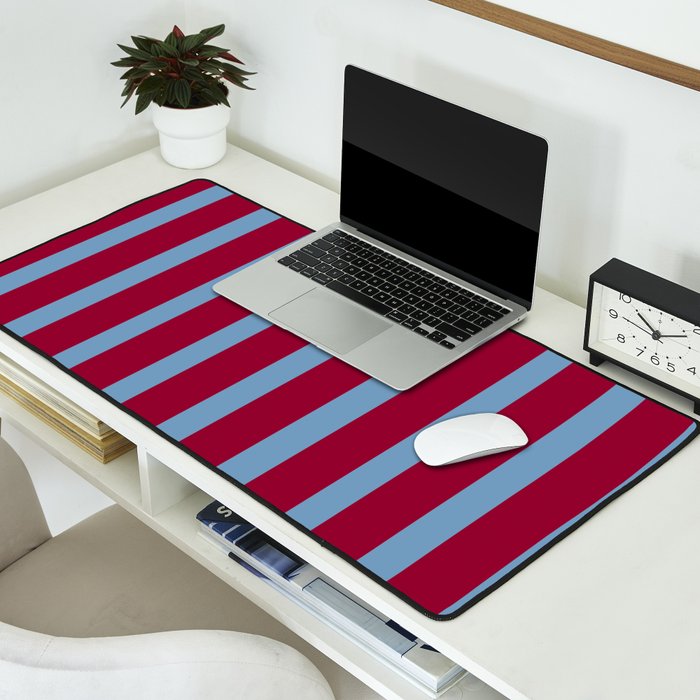 Burgundy and Dusty Blue Stripes Desk Mat Gallery Image 2