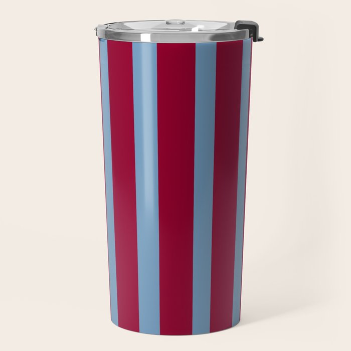 Burgundy and Dusty Blue Stripes Travel Mug Gallery Image 2