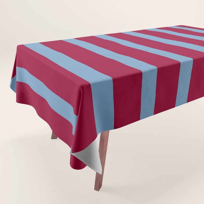 Burgundy and Dusty Blue Stripes Tablecloth Gallery Image 1