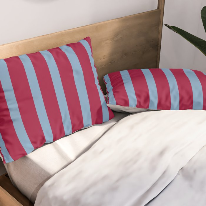 Burgundy and Dusty Blue Stripes Pillow Sham Gallery Image 2