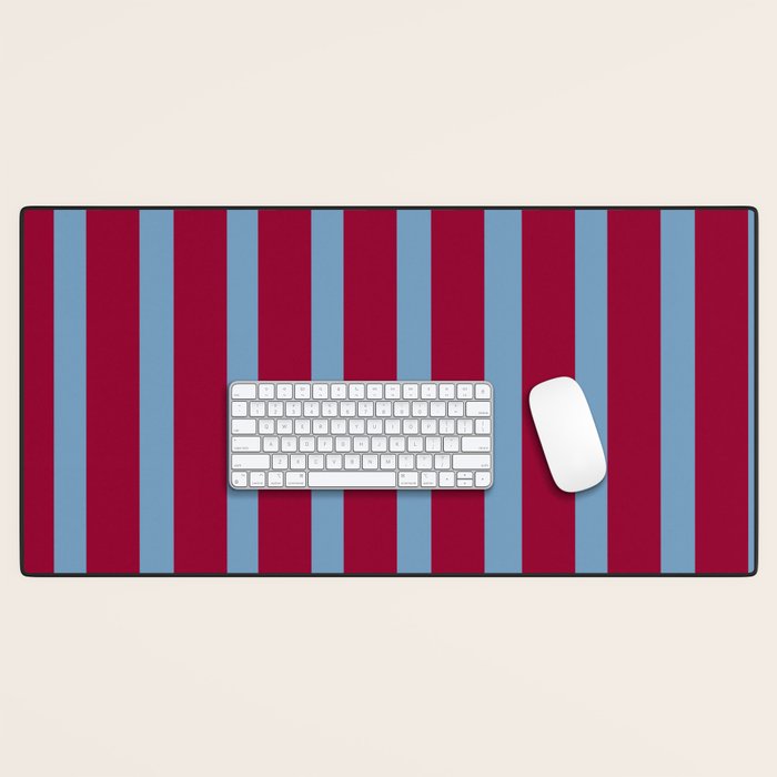 Burgundy and Dusty Blue Stripes Desk Mat Gallery Image 1