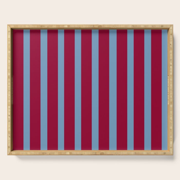 Burgundy and Dusty Blue Stripes Serving Tray Gallery Image 1