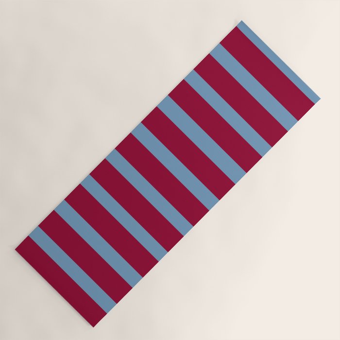 Burgundy and Dusty Blue Stripes Yoga Mat Gallery Image 1