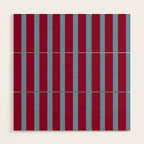 Burgundy and Dusty Blue Stripes Wood Wall Art Gallery Image 1
