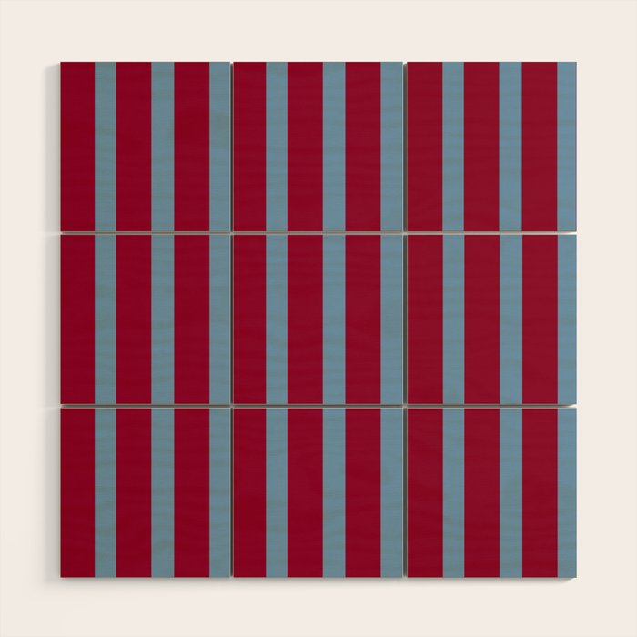 Burgundy and Dusty Blue Stripes Wood Wall Art Gallery Image 1