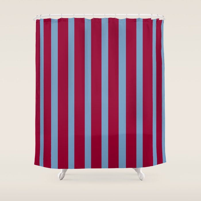 Burgundy and Dusty Blue Stripes Shower Curtain Gallery Image 1