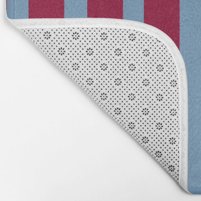 Burgundy and Dusty Blue Stripes Bath Mat Gallery Image 2