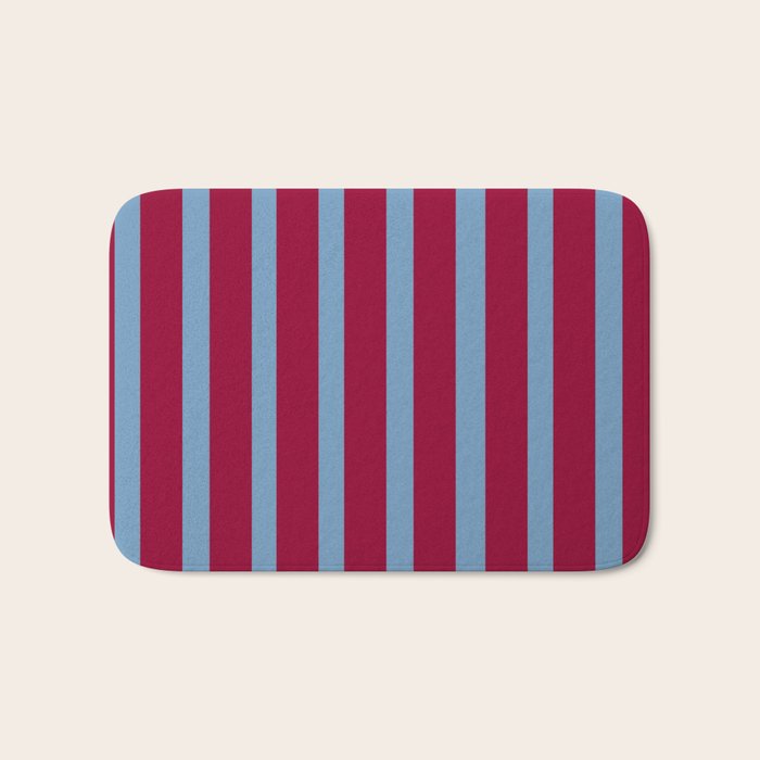 Burgundy and Dusty Blue Stripes Bath Mat Gallery Image 1