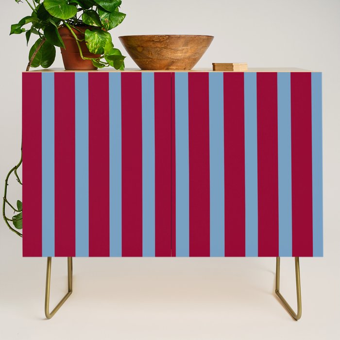 Burgundy and Dusty Blue Stripes Credenza Gallery Image 1