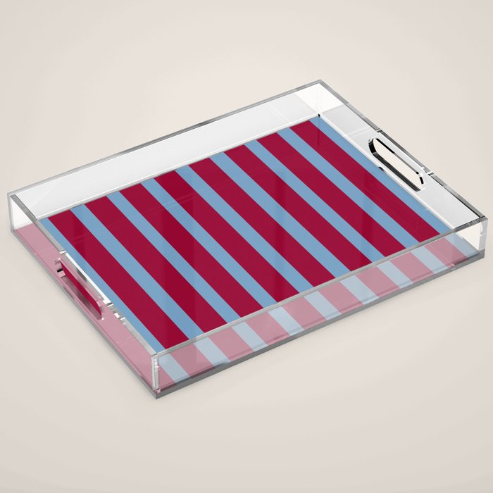 Burgundy and Dusty Blue Stripes Acrylic Tray Gallery Image 1