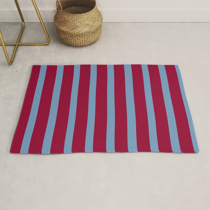 Burgundy and Dusty Blue Stripes Rug Gallery Image 1
