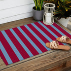 Burgundy and Dusty Blue Stripes Outdoor Rug Gallery Image 2
