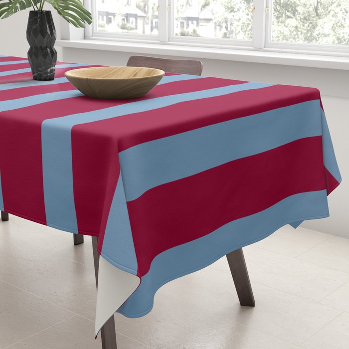 Burgundy and Dusty Blue Stripes Tablecloth Gallery Image 3