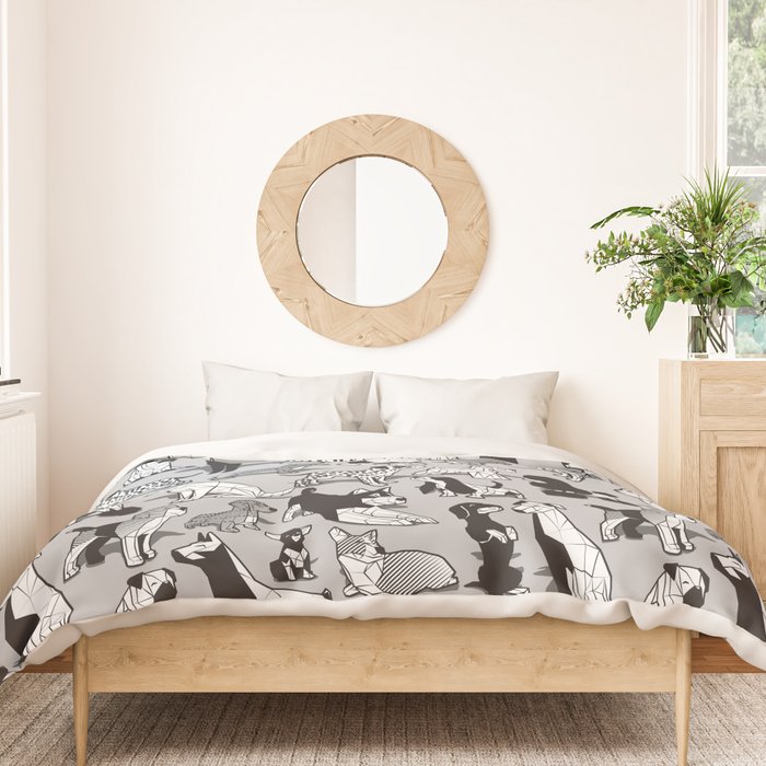 Geometric sweet wet noses // grey background black and white dogs Duvet Cover Gallery Image 3