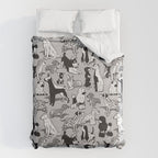 Geometric sweet wet noses // grey background black and white dogs Duvet Cover Gallery Image 6