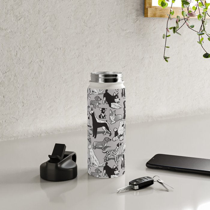 Geometric sweet wet noses // grey background black and white dogs Water Bottle Gallery Image 4