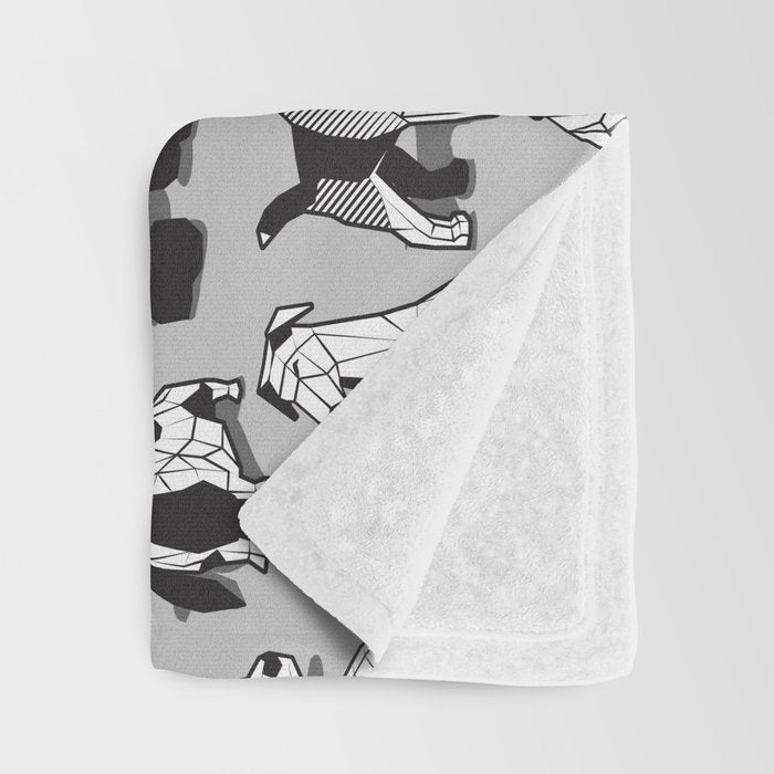 Geometric sweet wet noses // grey background black and white dogs Throw Blanket Gallery Image 3