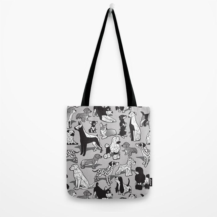 Geometric sweet wet noses // grey background black and white dogs Tote Bag Gallery Image 2