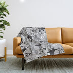 Geometric sweet wet noses // grey background black and white dogs Throw Blanket Gallery Image 1