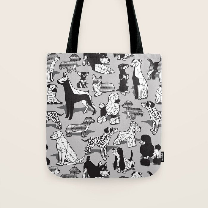 Geometric sweet wet noses // grey background black and white dogs Tote Bag Gallery Image 1