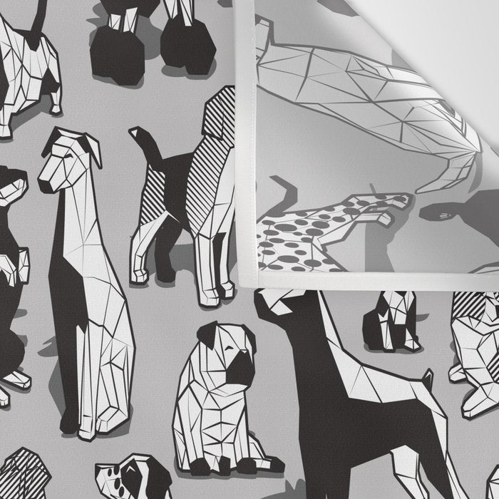 Geometric sweet wet noses // grey background black and white dogs Wall Tapestry Gallery Image 3