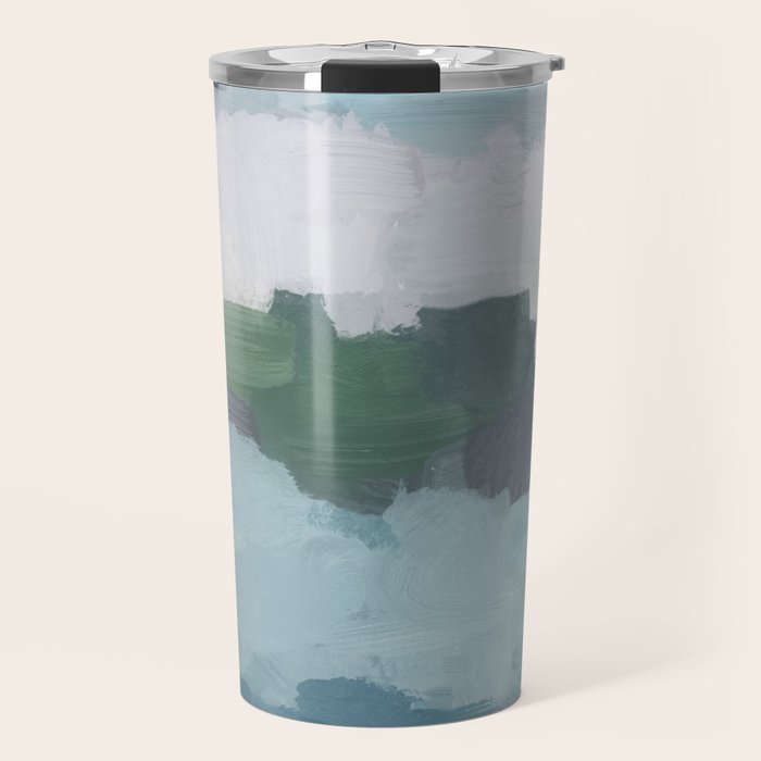 Island in the Distance II - Aqua Blue Green Navy Ocean Horizon Abstract Nature Coastal Painting Art Travel Mug Gallery Image 1