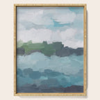 Island in the Distance II - Aqua Blue Green Navy Ocean Horizon Abstract Nature Coastal Painting Art Serving Tray Gallery Image 1