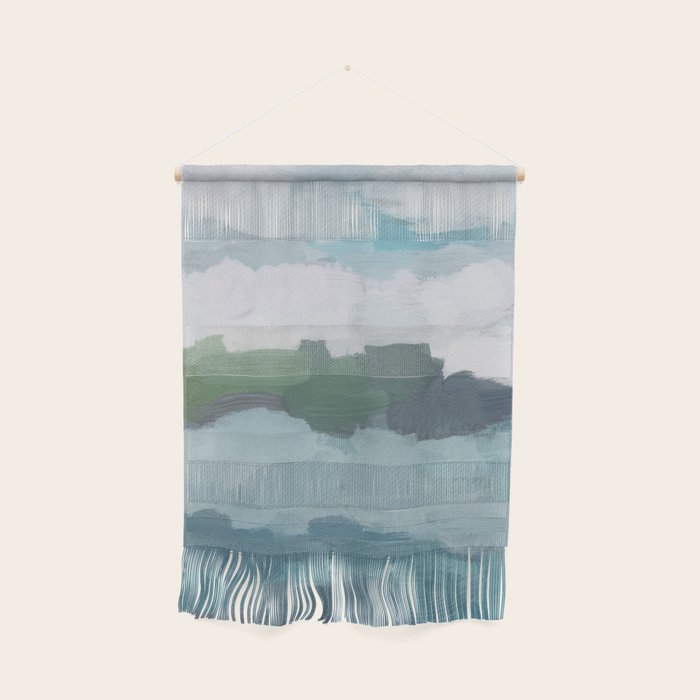 Island in the Distance II - Aqua Blue Green Navy Ocean Horizon Abstract Nature Coastal Painting Art Wall Hanging Gallery Image 1
